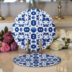 - Supla2li-7215-Gorsel1 - Realhomes Realhomes Beyaz Zemin Üzerinde Çini Desenli Dijital Baskılı Modern 2'li Yuvarlak Servis Altlığı - Supla Realhomes