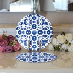 - Supla2li-7215-Gorsel3 - Realhomes Realhomes Beyaz Zemin Üzerinde Çini Desenli Dijital Baskılı Modern 2'li Yuvarlak Servis Altlığı - Supla Realhomes