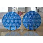 - Supla2li-7220-Gorsel2 - Realhomes Realhomes Mavi Zeminli Kartanesi Desenli Dijital Baskılı Modern 2'li Yuvarlak Servis Altlığı - Supla Realhomes