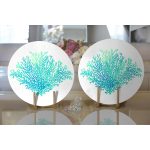 - Supla2li-7228-Gorsel2 - Realhomes  Realhomes Beyaz Zeminde Yeşil Renkli Su Yosunu Desenli Dijital Baskılı Modern 2'li Yuvarlak Servis Altlığı - Supla Realhomes