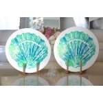 Realhomes Beyaz Zeminde Yeşil Renkli Deniz Kabuğu Desenli Modern 2'li Yuvarlak Servis Altlığı - Supla Realhomes