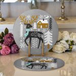 - Supla2li-7240-Gorsel1 - Realhomes Realhomes Gri Zeminde Geyik Desenli Dijital Baskılı Modern 2'li Yuvarlak Servis Altlığı - Supla Realhomes