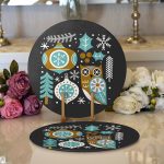 - Supla2li-7242-Gorsel1 - Realhomes  Realhomes Renkli Zeminde Kartanesi Ve Yaprak Desenli Dijital Baskılı Modern 2'li Yuvarlak Servis Altlığı - Supla Realhomes