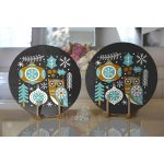 - Supla2li-7242-Gorsel2 - Realhomes  Realhomes Renkli Zeminde Kartanesi Ve Yaprak Desenli Dijital Baskılı Modern 2'li Yuvarlak Servis Altlığı - Supla Realhomes