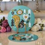 - Supla2li-7243-Gorsel1 - Realhomes  Realhomes Renkli Zeminde Sincap Desenli Dijital Baskılı Modern 2'li Yuvarlak Servis Altlığı - Supla Realhomes