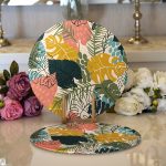 Realhomes Pudra Zeminde Renkli Yaprak Desenli Dijital Baskılı Modern 2'li Yuvarlak Servis Altlığı - Supla Realhomes