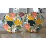 Realhomes Pudra Zeminde Renkli Yaprak Desenli Dijital Baskılı Modern 2'li Yuvarlak Servis Altlığı - Supla Realhomes