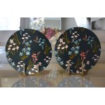 Realhomes Siyah Zemin Üzerinde Rengarenk Çiçek Desenli 2'li Yuvarlak Servis Altlığı - Supla Realhomes