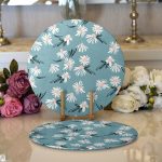 - Supla2li-7254-Gorsel1 - Realhomes Realhomes Renkli Zeminli Renkli Papatya Desenli Dijital Baskılı Modern 2'li Yuvarlak Servis Altlığı - Supla Realhomes