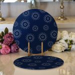 - Supla2li-7257-Gorsel1 - Realhomes Realhomes Lacivert Zeminli Puantiye Desenli Dijital Baskılı Modern 2'li Yuvarlak Servis Altlığı - Supla Realhomes