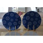 - Supla2li-7257-Gorsel2 - Realhomes Realhomes Lacivert Zeminli Puantiye Desenli Dijital Baskılı Modern 2'li Yuvarlak Servis Altlığı - Supla Realhomes