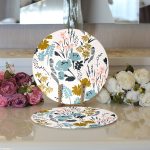 - Supla2li-7261-Gorsel3 - Realhomes Realhomes Beyaz Zeminde Rengarenk Çiçek Desenli Dijital Baskılı Modern 2'li Yuvarlak Servis Altlığı - Supla Realhomes