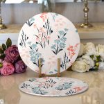 - Supla2li-7263-Gorsel1 - Realhomes Realhomes Beyaz Zeminde Rengarenk Çiçek Desenli Dijital Baskılı Modern 2'li Yuvarlak Servis Altlığı - Supla Realhomes