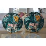 Realhomes Siyah Zeminde Renkli Yaprak Desenli Dijital Baskılı Modern 2'li Yuvarlak Servis Altlığı - Supla Realhomes