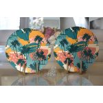 - Supla2li-7265-Gorsel2 - Realhomes Realhomes Renkli Zemin Üzerinde Palmiye Desenli Dijital Baskılı Modern 2'li Yuvarlak Servis Altlığı - Supla Realhomes