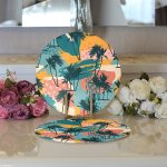 - Supla2li-7265-Gorsel3 - Realhomes Realhomes Renkli Zemin Üzerinde Palmiye Desenli Dijital Baskılı Modern 2'li Yuvarlak Servis Altlığı - Supla Realhomes