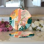 - Supla2li-7267-Gorsel3 - Realhomes Realhomes Renkli Zemin Üzerinde Onedraw Çizimli Yapraklar Modern 2'li Yuvarlak Servis Altlığı - Supla Realhomes