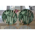 - Supla2li-7269-Gorsel2 - Realhomes  Realhomes Yeşil Zemin Üzerinde Onedraw Çizimli Yaprak Desenli 2'li Yuvarlak Servis Altlığı - Supla Realhomes