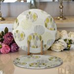 - Supla2li-7284-Gorsel1 - Realhomes Realhomes Renkli Zemin Üzerinde Yaprak Motifli Dijital Baskılı Modern 2'li Yuvarlak Servis Altlığı - Supla Realhomes