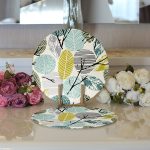 - Supla2li-7287-Gorsel3 - Realhomes  Realhomes Beyaz Zemin Üzerinde Yaprak Desenli Dijital Baskılı Modern 2'li Yuvarlak Servis Altlığı - Supla Realhomes