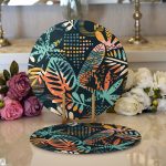 - Supla2li-7297-Gorsel1 - Realhomes Realhomes Siyah Zemin Üzerinde Onedraw Çizimli Yaprak Motifli 2'li Yuvarlak Servis Altlığı - Supla Realhomes