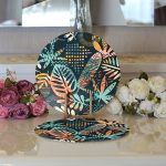 - Supla2li-7297-Gorsel3 - Realhomes Realhomes Siyah Zemin Üzerinde Onedraw Çizimli Yaprak Motifli 2'li Yuvarlak Servis Altlığı - Supla Realhomes