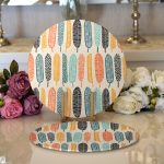 - Supla2li-7298-Gorsel1 - Realhomes Realhomes Krem Zemin Üzerinde Yaprak Desenli Dijital Baskılı Modern 2'li Yuvarlak Servis Altlığı - Supla Realhomes