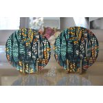 Realhomes Siyah Zemin Üzerinde Yaprak Desenli Dijital Baskılı Modern 2'li Yuvarlak Servis Altlığı - Supla Realhomes