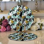 - Supla2li-7302-Gorsel1 - Realhomes Realhomes Beyaz Zeminli Renkli Palmiye Desenli Dijital Baskılı Modern 2'li Yuvarlak Servis Altlığı - Supla Realhomes