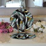 - Supla2li-7303-Gorsel3 - Realhomes Realhomes Siyah Zemin Üzerinde Yaprak Desenli Dijital Baskılı Modern 2'li Yuvarlak Servis Altlığı - Supla Realhomes