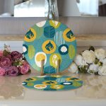 - Supla2li-7304-Gorsel3 - Realhomes Realhomes Renkli Zemin Üzerinde Yaprak Motifli Dijital Baskılı Modern 2'li Yuvarlak Servis Altlığı - Supla Realhomes