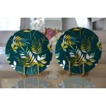 Realhomes Renkli Zemin Üzerinde Yaprak Motifli Dijital Baskılı Modern 2'li Yuvarlak Servis Altlığı - Supla Realhomes