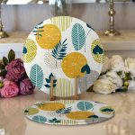 - Supla2li-7307-Gorsel1 - Realhomes Realhomes Beyaz Zemin Üzerinde Yaprak Desenli Dijital Baskılı Modern 2'li Yuvarlak Servis Altlığı - Supla Realhomes