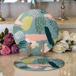 Realhomes Renkli Zemin Üzerinde Soyut Çizimli Dijital Baskılı Modern 2'li Yuvarlak Servis Altlığı - Supla Realhomes