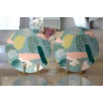 Realhomes Renkli Zemin Üzerinde Soyut Çizimli Dijital Baskılı Modern 2'li Yuvarlak Servis Altlığı - Supla Realhomes