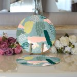 Realhomes Renkli Zemin Üzerinde Soyut Çizimli Dijital Baskılı Modern 2'li Yuvarlak Servis Altlığı - Supla Realhomes