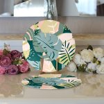 - Supla2li-7313-Gorsel3 - Realhomes  Realhomes Renkli Zemin Üzerinde Soyut Çizimli Yaprak Motifli Modern 2'li Yuvarlak Servis Altlığı - Supla Realhomes