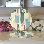 Realhomes Hardal Zeminli Renkli Çizgi Desenli Dijital Baskılı Modern 2'li Yuvarlak Servis Altlığı - Supla Realhomes