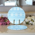 - Supla2li-7316-Gorsel3 - Realhomes Realhomes Mavi Zemin Üzerinde Kartanesi Motifli Dijital Baskılı Modern 2'li Yuvarlak Servis Altlığı - Supla Realhomes