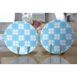 Realhomes Mavi Zemin Üzerinde Kartanesi Motifli Dijital Baskılı Modern 2'li Yuvarlak Servis Altlığı - Supla Realhomes