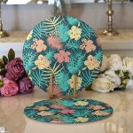 - Supla2li-7320-Gorsel1 - Realhomes Realhomes Siyah Zemin Üzerinde Rengarenk Çiçek Desenli 2'li Yuvarlak Servis Altlığı - Supla Realhomes