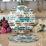 - Supla2li-7321-Gorsel1 - Realhomes Realhomes Beyaz Zemin Üzerinde Renkli Çizgli Yaprak Desenli Modern 2'li Yuvarlak Servis Altlığı - Supla Realhomes