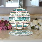 - Supla2li-7321-Gorsel3 - Realhomes Realhomes Beyaz Zemin Üzerinde Renkli Çizgli Yaprak Desenli Modern 2'li Yuvarlak Servis Altlığı - Supla Realhomes