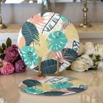 - Supla2li-7323-Gorsel1 - Realhomes Realhomes Beyaz Zeminli Renkli Yaprak Desenli Dijital Baskılı Modern 2'li Yuvarlak Servis Altlığı - Supla Realhomes