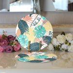 - Supla2li-7323-Gorsel3 - Realhomes Realhomes Beyaz Zeminli Renkli Yaprak Desenli Dijital Baskılı Modern 2'li Yuvarlak Servis Altlığı - Supla Realhomes