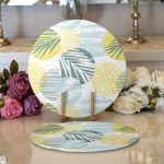 - Supla2li-7324-Gorsel1 - Realhomes Realhomes Beyaz Zemin Üzerinde Soft Renkli Yaprak Motifli Modern 2'li Yuvarlak Servis Altlığı - Supla Realhomes