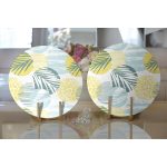 - Supla2li-7324-Gorsel2 - Realhomes Realhomes Beyaz Zemin Üzerinde Soft Renkli Yaprak Motifli Modern 2'li Yuvarlak Servis Altlığı - Supla Realhomes