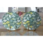 Realhomes Renkli Zemin Üzerinde Onedraw Çizimli Yaprak Motifli 2'li Yuvarlak Servis Altlığı - Supla Realhomes