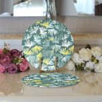 Realhomes Renkli Zemin Üzerinde Onedraw Çizimli Yaprak Motifli 2'li Yuvarlak Servis Altlığı - Supla Realhomes