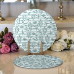 - Supla2li-7326-Gorsel1 - Realhomes Realhomes Beyaz Zeminli Su Yeşili Çizgili Dijital Baskılı Modern 2'li Yuvarlak Servis Altlığı - Supla Realhomes